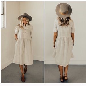 Taupe Cream Striped Babydoll dress from Roolee